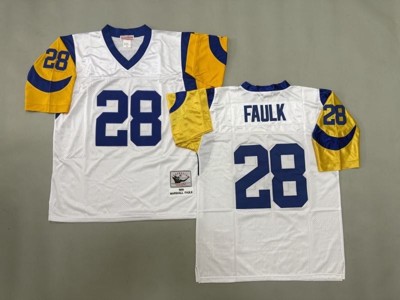 Men 2025 Los Angeles Rams #28 Faulk white Throwback Limited NFL Jersey style 002